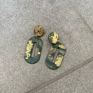 Green gold foil clay earrings myminty